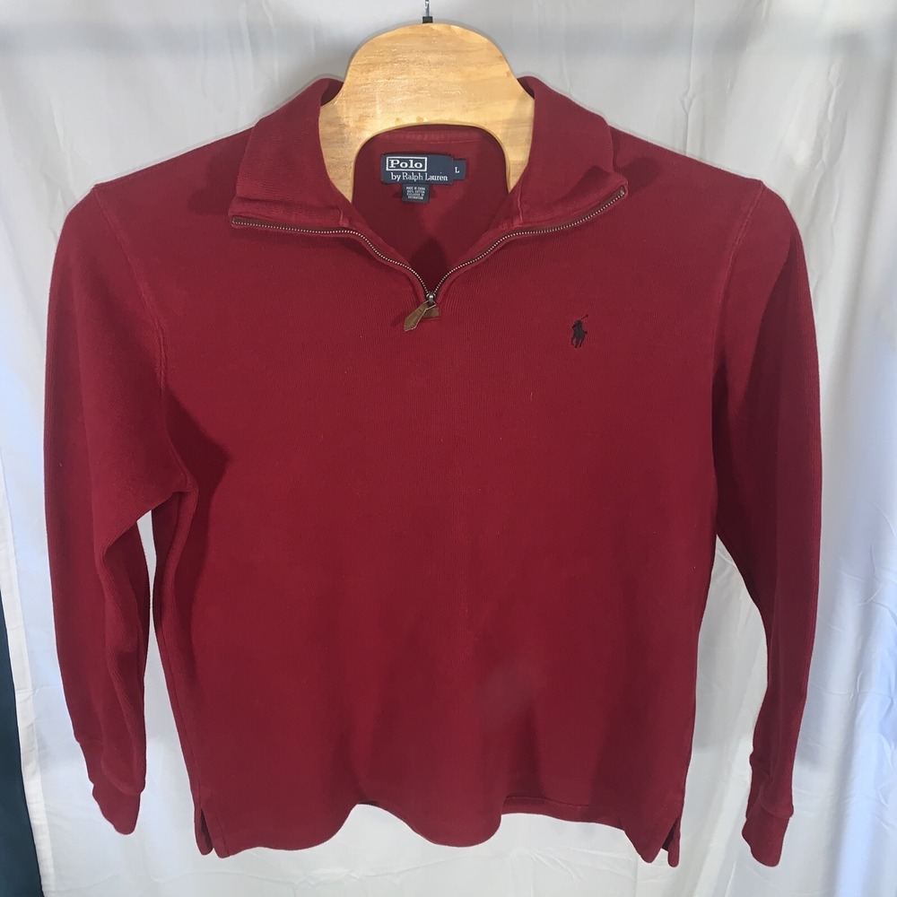 Vintage Polo Ralph Lauren 1/4 Zip Sweater Sweatshirt Mens Size Large Red Heavy